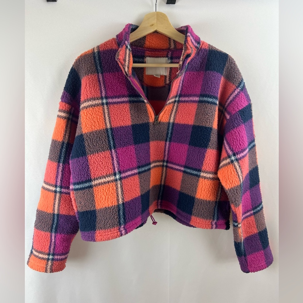 AMERICAN EAGLE Plaid Oversized Fleece Sherpa Crop
Jacket | Size S